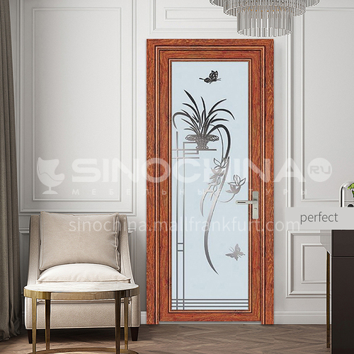 1.2mm cost-effective modern aluminum alloy indoor glass swing door toilet door with decorative flower glass style